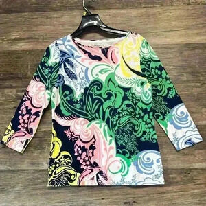 Talbots Multicolored Rounded Neckline 3/4 Sleeve Blouse Size Medium